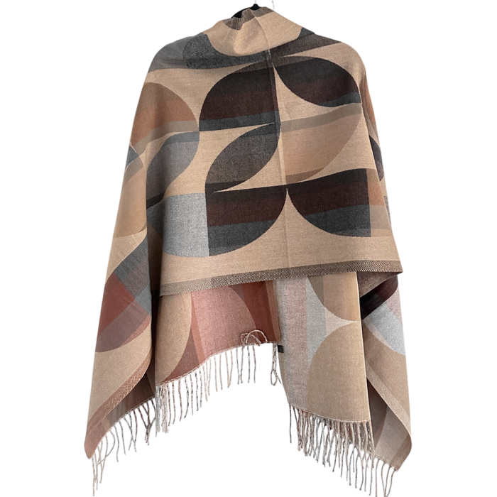 Sal Poncho cu model geometric ECLIPSE - Maro Camel/ Gri [2]