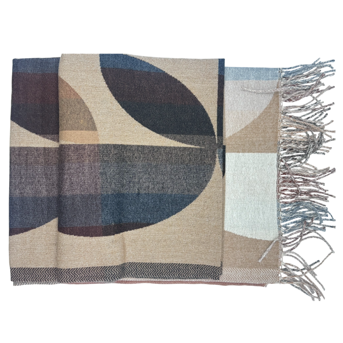 Sal Poncho cu model geometric ECLIPSE - Maro Camel/ Gri [3]