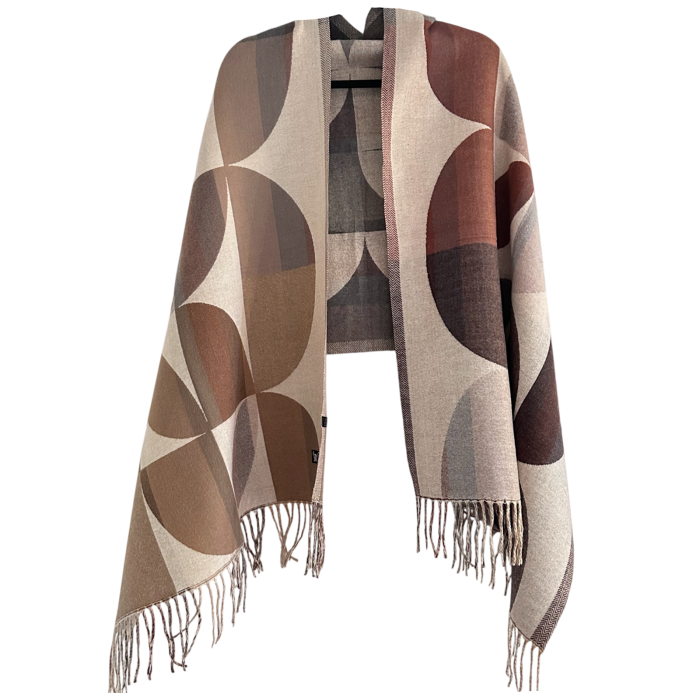 Sal Poncho cu model geometric ECLIPSE, Bej/ Maro [2]