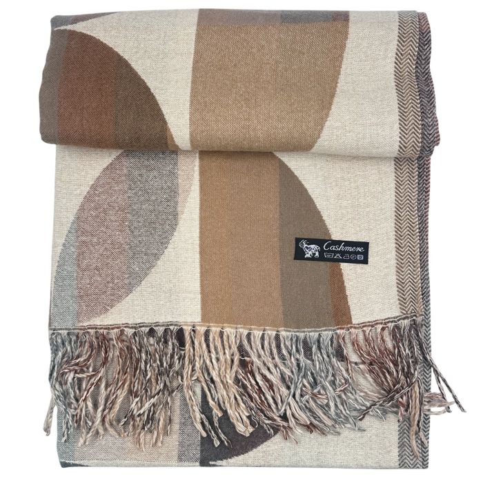 Sal Poncho cu model geometric ECLIPSE, Bej/ Maro [6]
