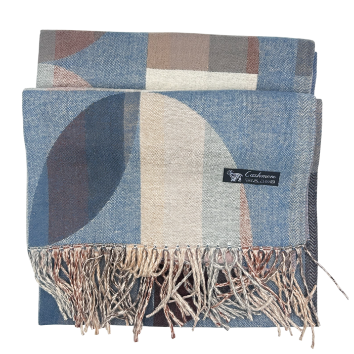 Sal Poncho cu model geometric si franjuri ECLIPSE, Bleu Maro [4]