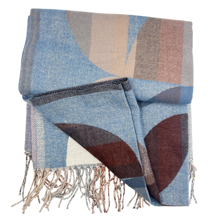 Sal Poncho cu model geometric si franjuri ECLIPSE, Bleu Maro [3]