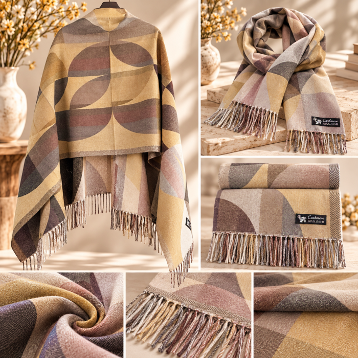 Sal Poncho cu model geometric ECLIPSE, Galben/ Maro [3]