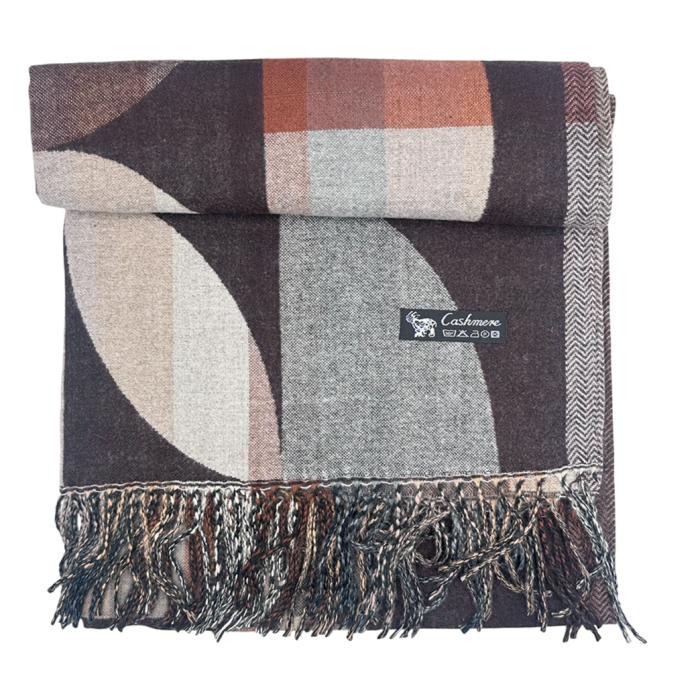 Sal Poncho cu model geometric si franjuri ECLIPSE, Negru Bej [5]