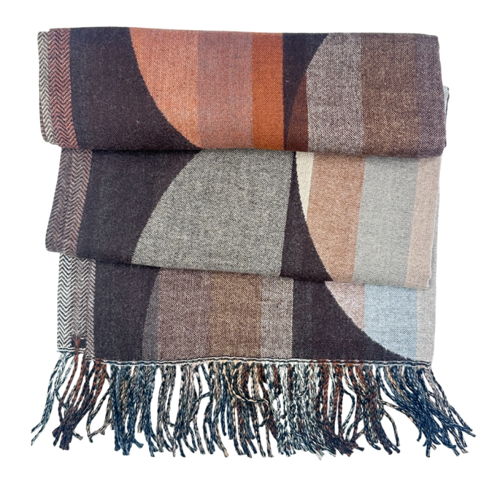 Sal Poncho cu model geometric si franjuri ECLIPSE, Negru Bej [4]