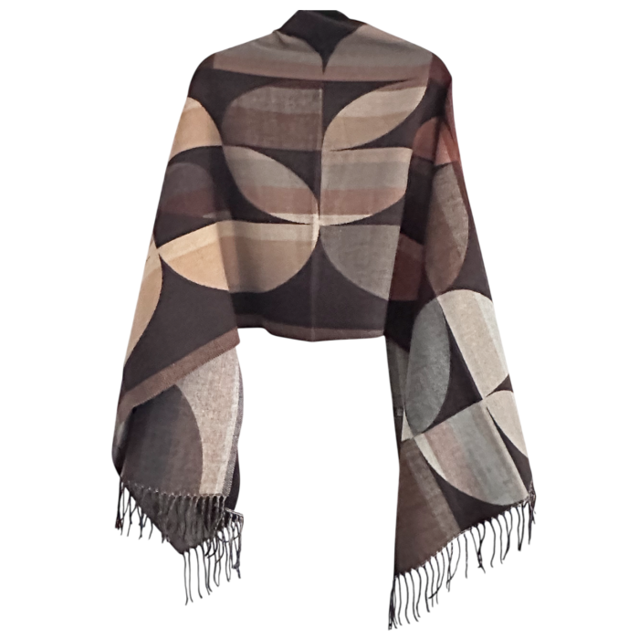 Sal Poncho cu model geometric si franjuri ECLIPSE, Negru Bej [2]