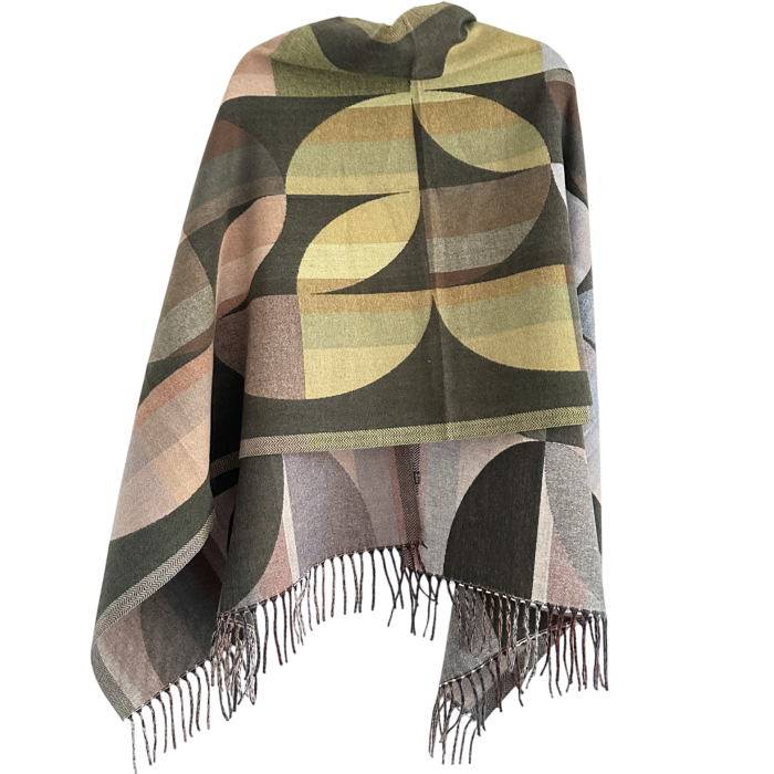 Sal Poncho cu model geometric si franjuri ECLIPSE - Verde [2]