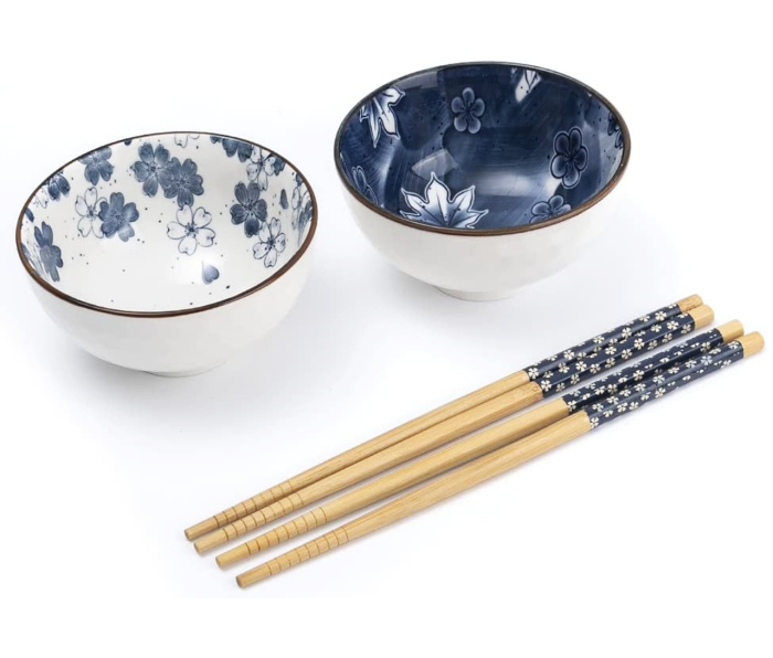 Set 2 boluri 250 ml ORIENTAL BLUE din portelan, Cu betisoare [3]