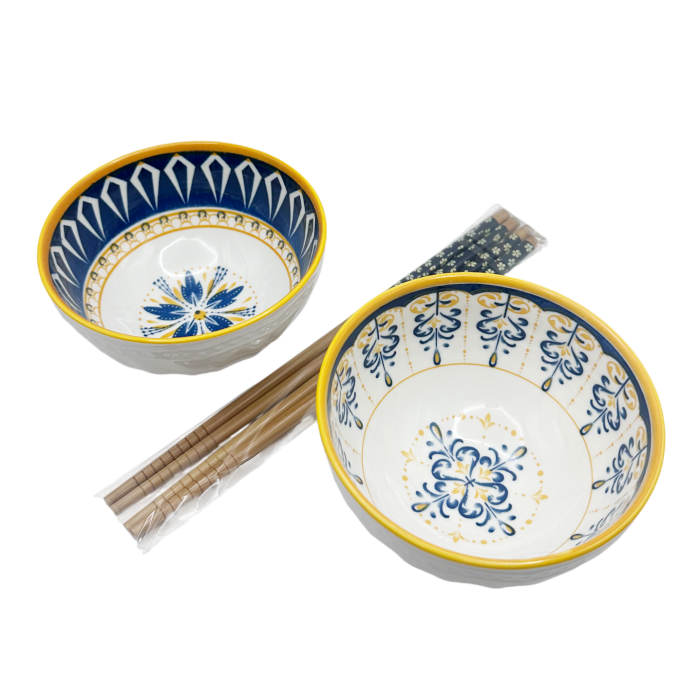 Set 2 boluri 250 ml ORIENTAL YELLOW din portelan, Cu betisoare [2]