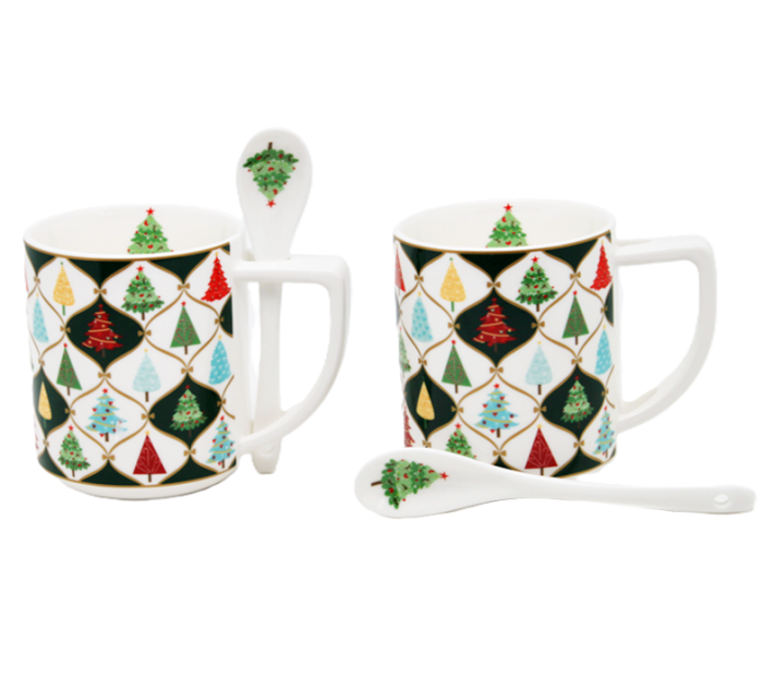 Set 2 Cani din Portelan cu Lingurita DIAMOND – Model Braduti [3]