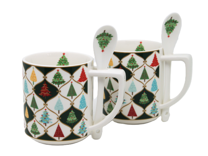 Set 2 Cani din Portelan cu Lingurita DIAMOND – Model Braduti [2]