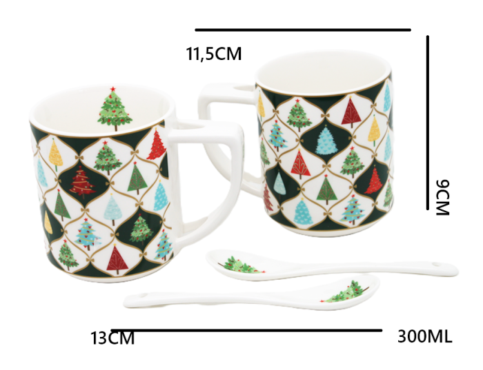 Set 2 Cani din Portelan cu Lingurita DIAMOND – Model Braduti [5]