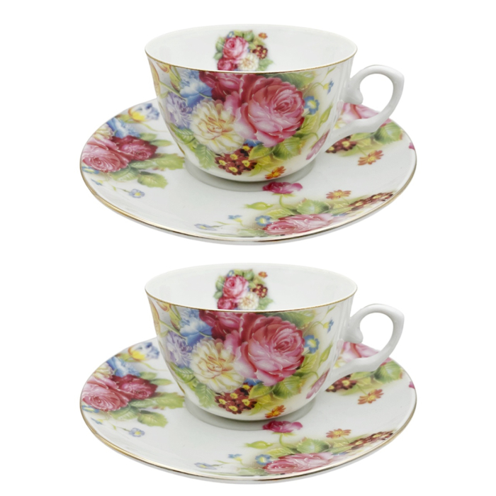 Set 2 Cesti cu Farfurii din Portelan Fin – Model Floral Genevieve [1]