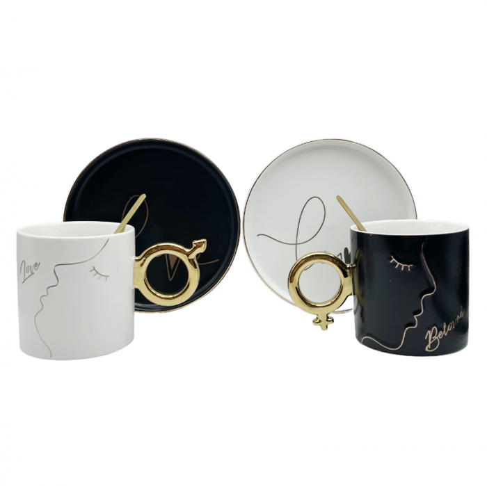 Set 2 Cesti cu Farfurii MR & MRS, Alb/ Negru [2]