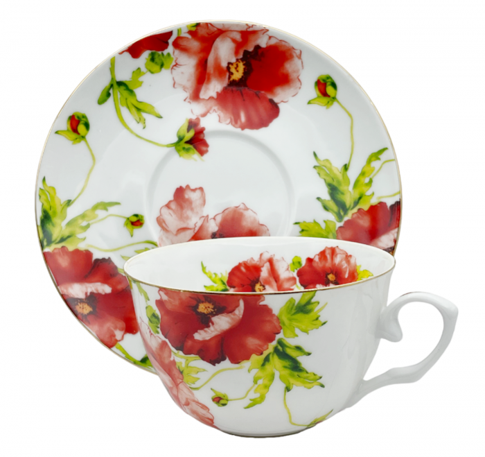 Set portelan fin, 2 Cesti si farfurii POPPY, 180ml [2]