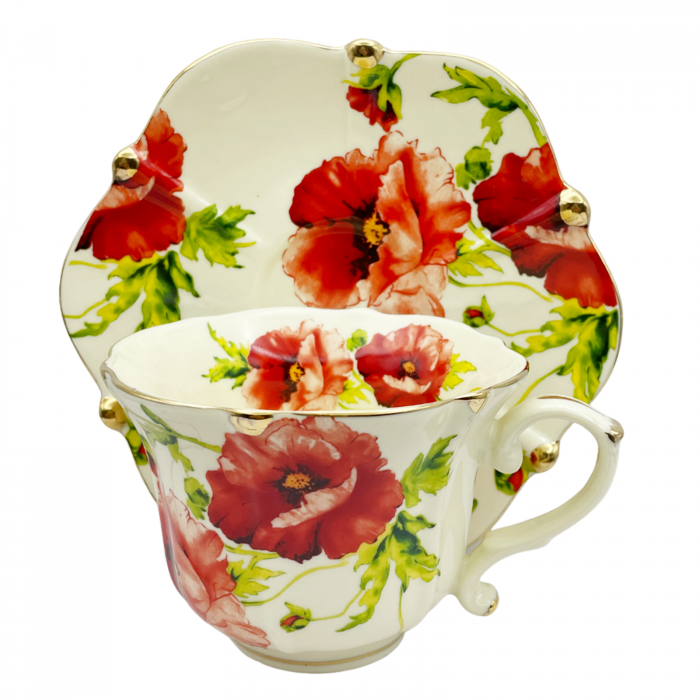 Set portelan Vintage, 2 Cesti si Farfurii Poppy, 180ml [2]