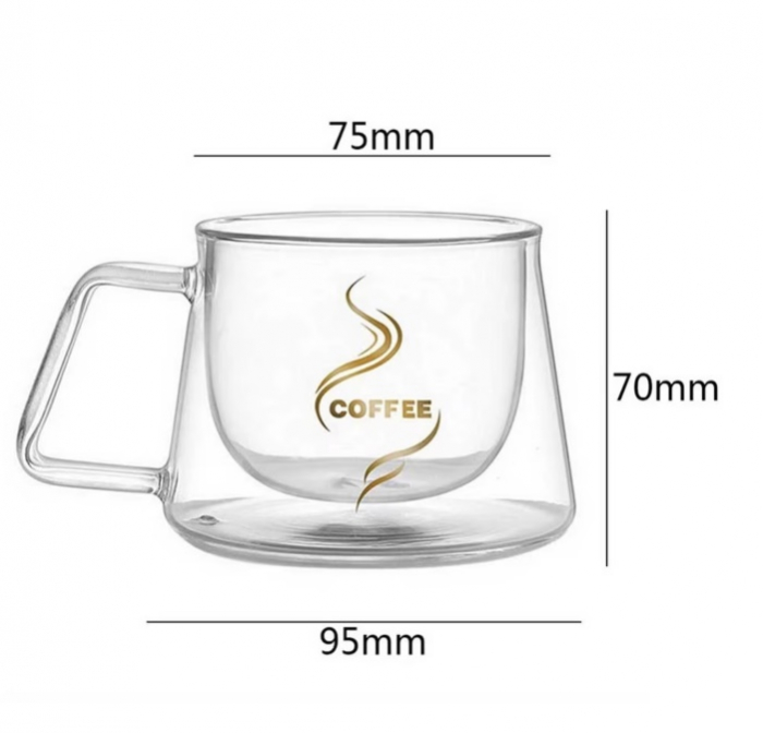 Set 2 Cani sticla borosilicata COFFEE, Perete dublu, 200ml [6]