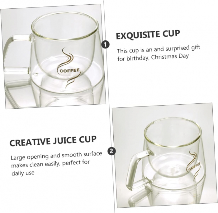 Set 2 Cani sticla borosilicata COFFEE, Perete dublu, 200ml [3]