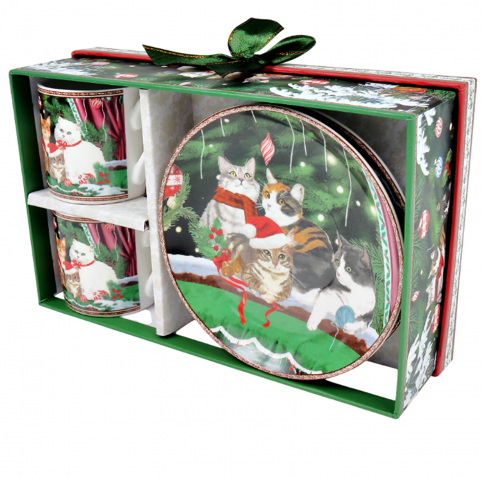 Set 2 Cesti si 2 Farfurii Craciun KITTEN, 100ml [4]