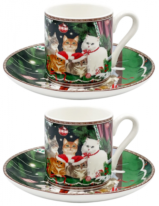 Set 2 Cesti si 2 Farfurii Craciun KITTEN, 100ml [1]