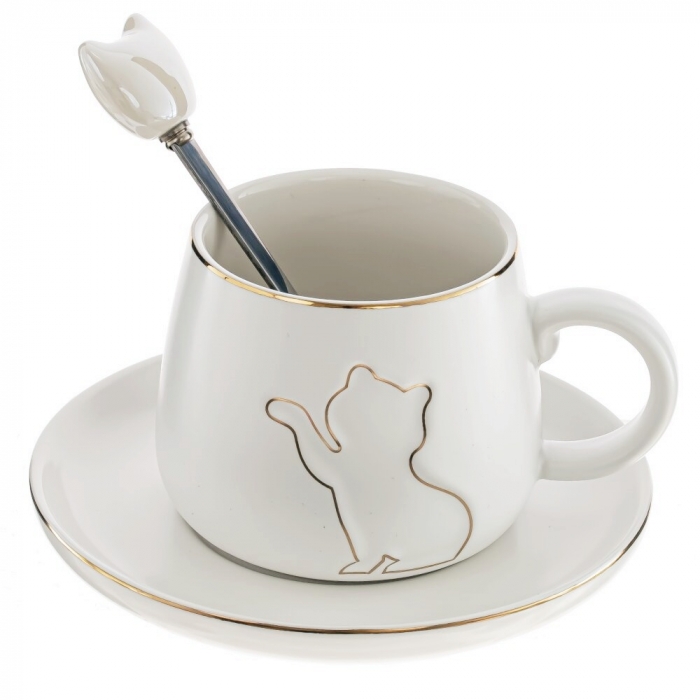 Set 2 Cesti cu Pisica si 2 Farfurii CUTE, 180ml [3]