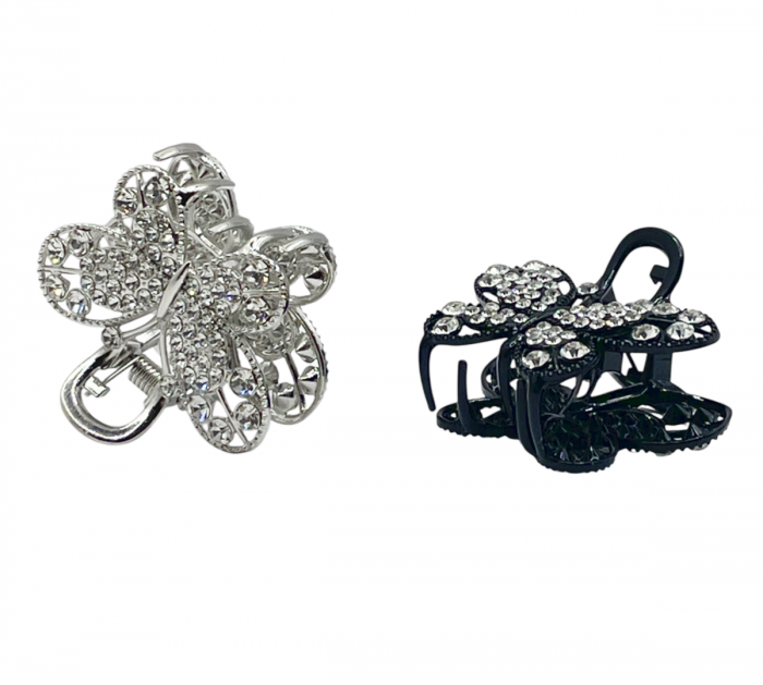 Set 2 Clesti de Par GLAMOUR cu strasuri, Argintiu Negru [2]