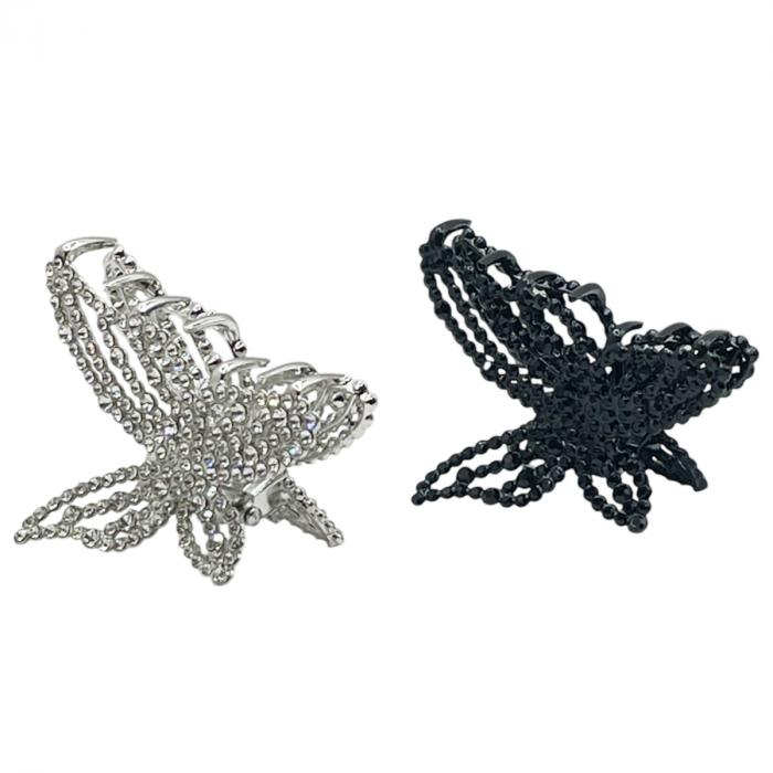 Set 2 Clesti de Par MARIPOSA cu strasuri, Auriu/ Negru argintiu [2]