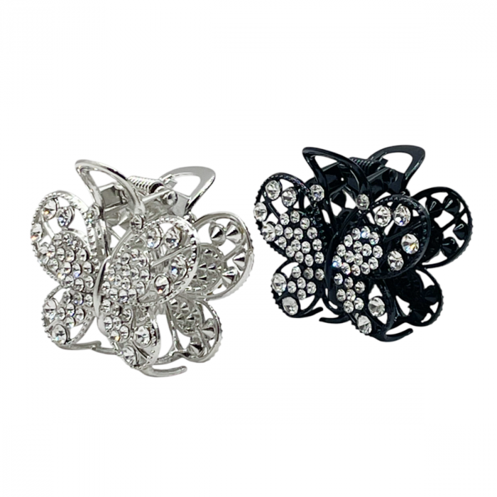 Set 2 Clesti de Par GLAMOUR cu strasuri, Argintiu Negru [1]