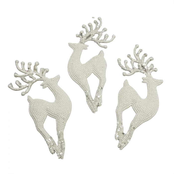 Set 3 Ornamente brad Craciun Ren DASHER, Alb ivoire, 16cm [1]