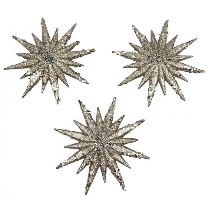 Set 3 Ornamente brad Craciun SNOWFLAKE, Sampanie, 10cm [1]