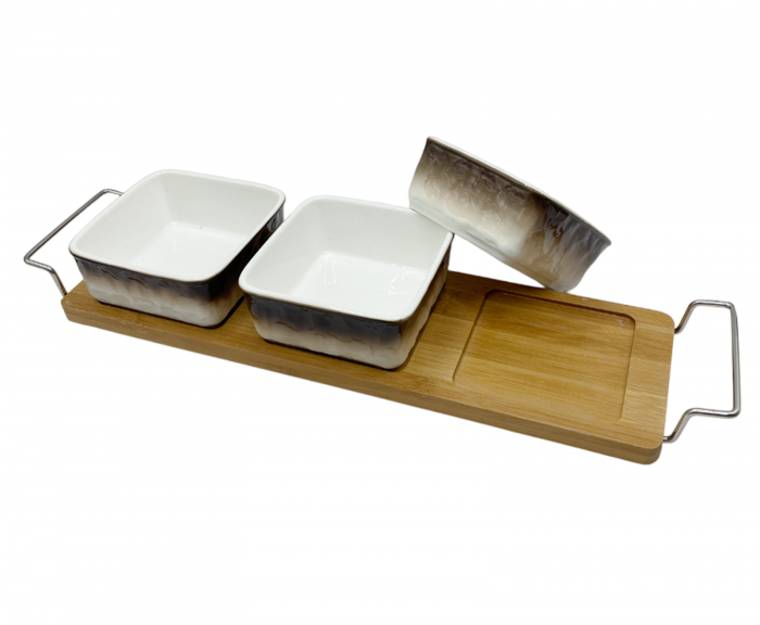 Set 3 Boluri pe suport bambus ARIS, Maro, 11x38cm [2]