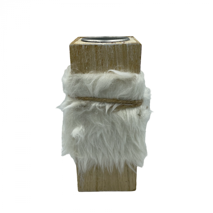 Suport lumanare FLUFFY, Alb/ Natur, 15cm [2]