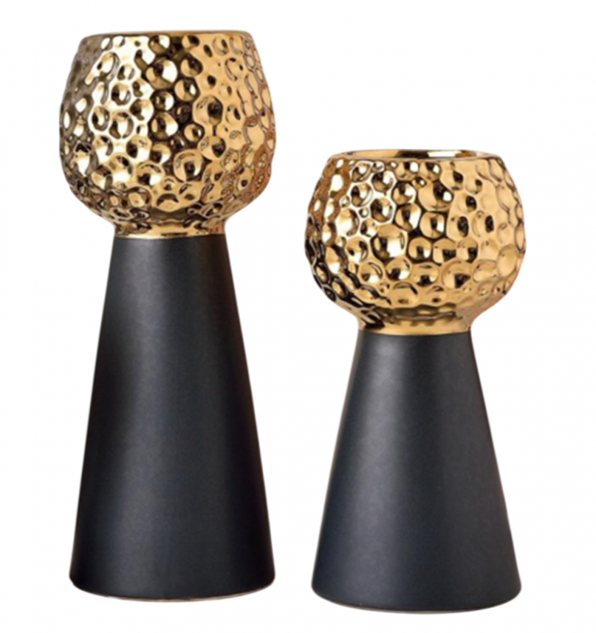 Set 2 Vaze ceramica DYNASTY, Negru Auriu [1]