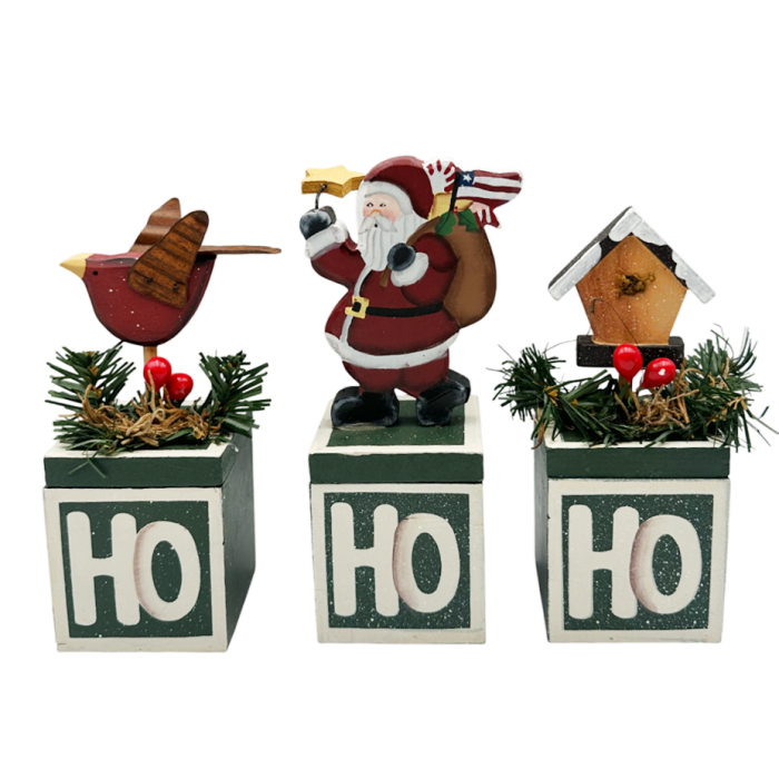 Set 3 Cutiuțe cu Capac HO HO HO și Figurine – Decor Crăciun [1]