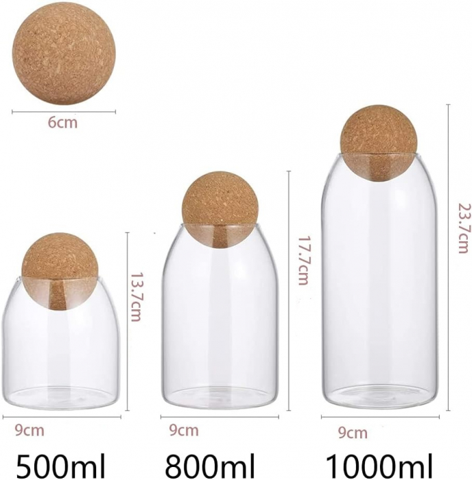 Set 3 Recipiente sticla borosilicata INGA, Cu capac pluta [3]