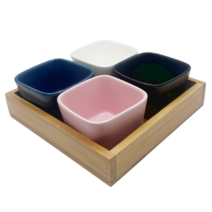 Set 4 boluri pentru aperitive HARMONY, Cu suport din lemn [3]