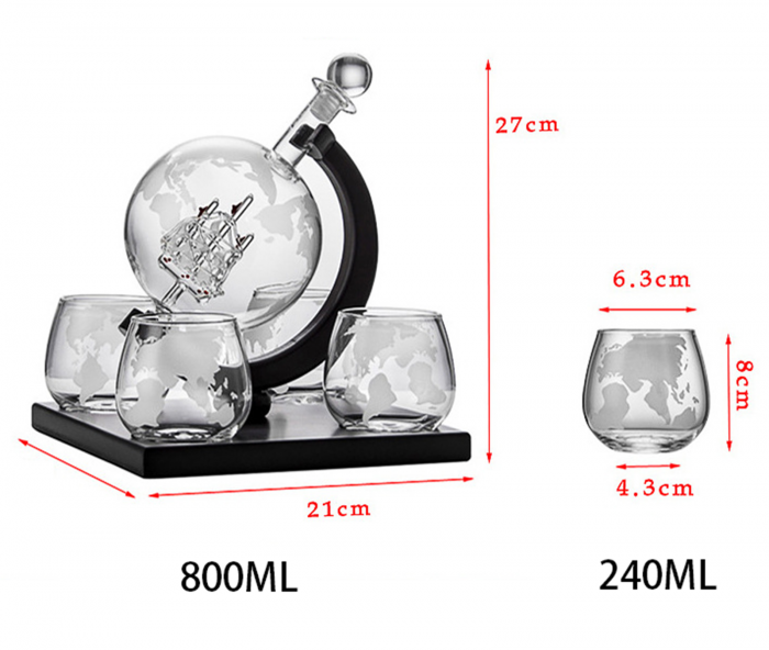 Set Decantor Whisky & 4 Pahare EARTH GLOBE, 21x27cm [2]