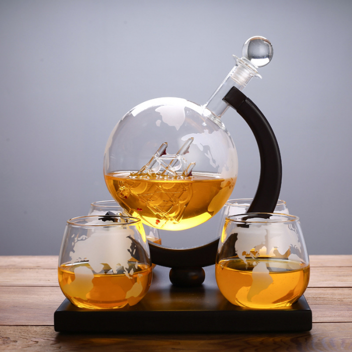 Set Decantor Whisky & 4 Pahare EARTH GLOBE, 21x27cm [5]