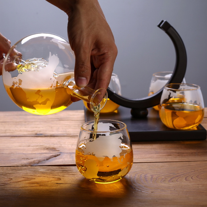 Set Decantor Whisky & 4 Pahare EARTH GLOBE, 21x27cm [4]