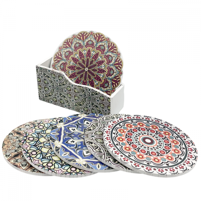 Set 6 Suporturi de pahare MANDALA, Verde, 10cm [1]