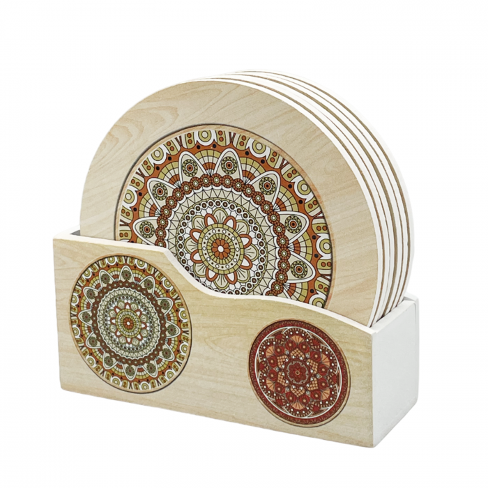 Set 6 Suporturi de pahare MANDALA, Bej, 10cm [2]