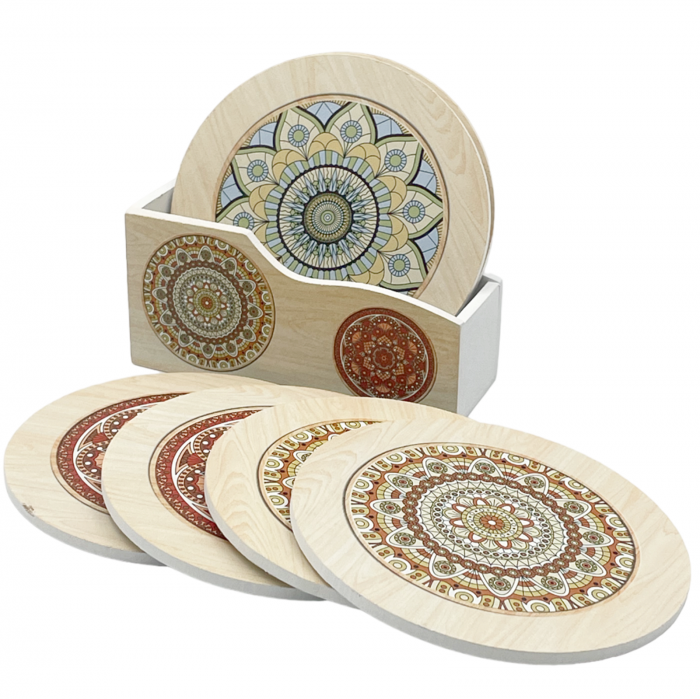 Set 6 Suporturi de pahare MANDALA, Bej, 10cm [1]