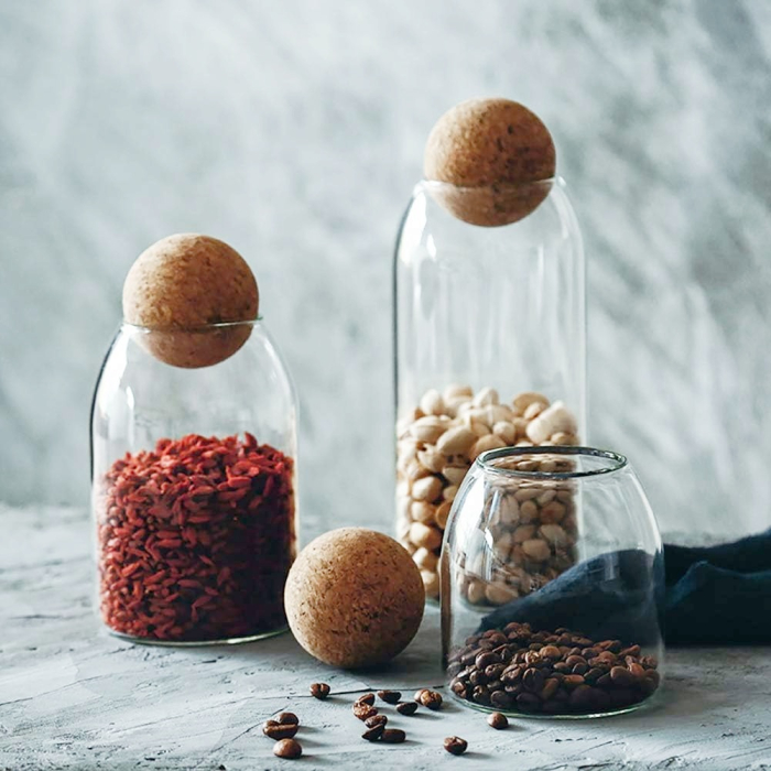 Set borcane din sticlă cu capac din plută – design natural pentru depozitare elegantă [1]