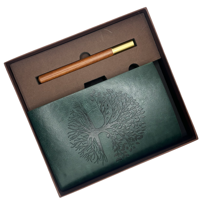 Set Cadou Agenda - Jurnal verde cu Pix maro [2]