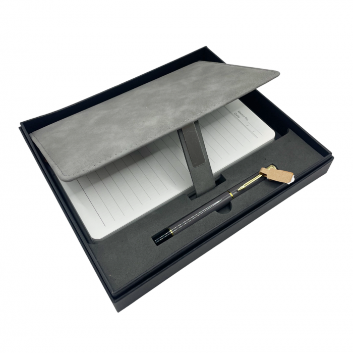 Set cadou, Agenda nedatata si pix metalic ARCHIE DELUXE, Gri, 20x23cm [2]