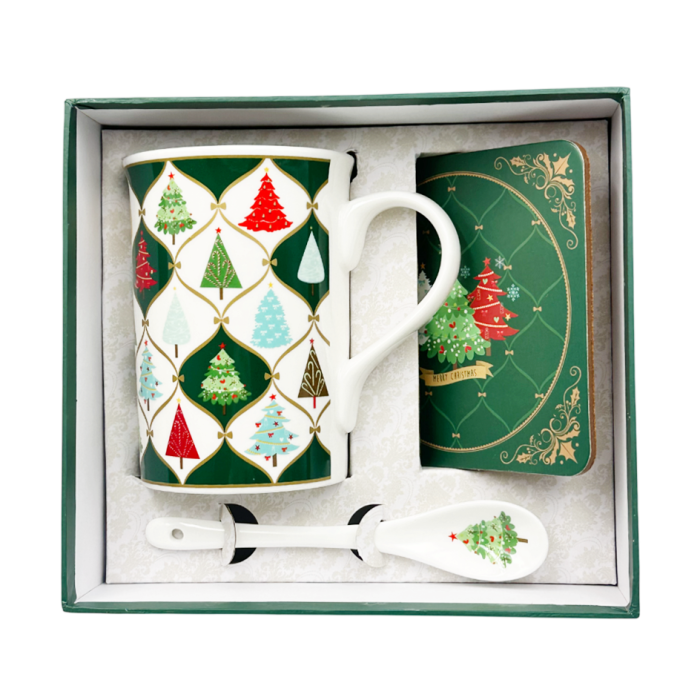 Set Cana din Portelan cu Lingurita si Coaster DIAMOND – Model Braduti [4]