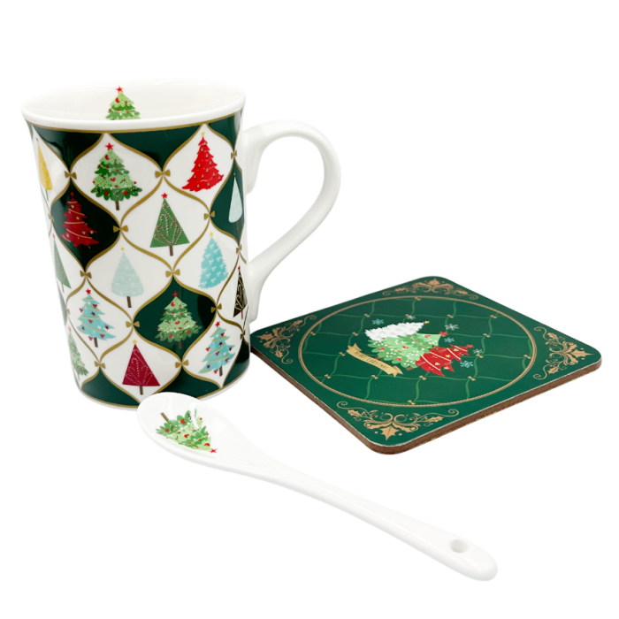 Set Cana din Portelan cu Lingurita si Coaster DIAMOND – Model Braduti [2]