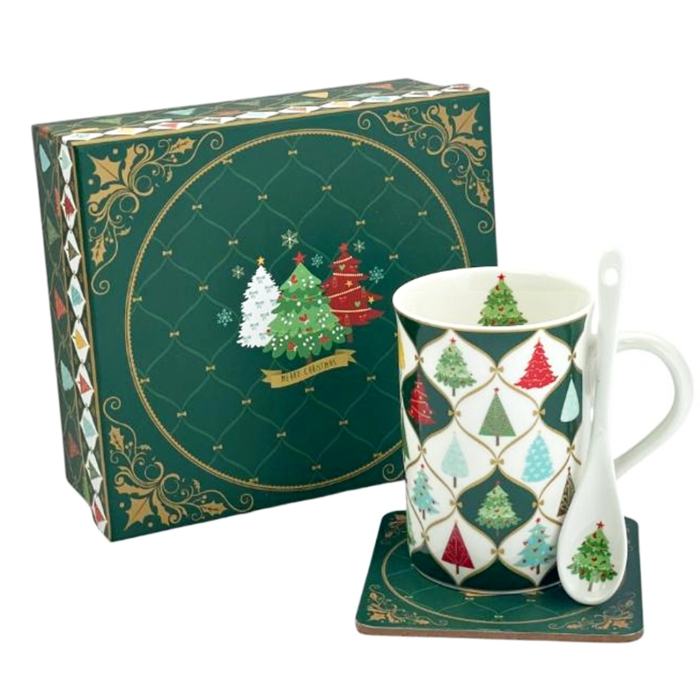 Set Cana din Portelan cu Lingurita si Coaster DIAMOND – Model Braduti [1]