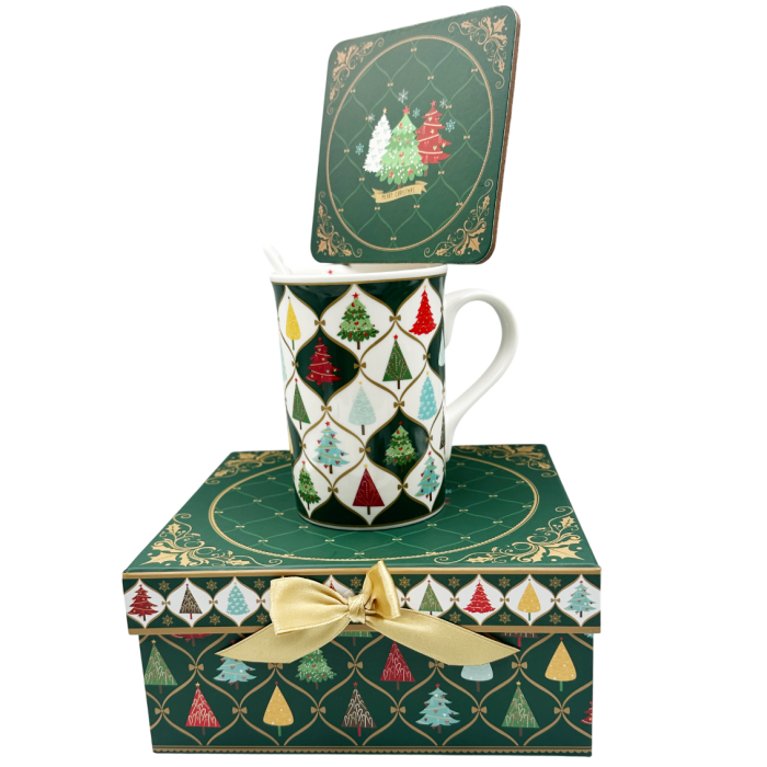 Set Cana din Portelan cu Lingurita si Coaster DIAMOND – Model Braduti [3]