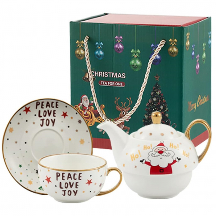 Ceainic cu ceasca Craciun PEACE, 370ml, Portelan [1]